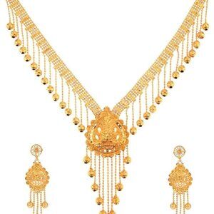 Indian Style Gold Plated Jewelry Set Necklace Earrings Ethnic Wedding